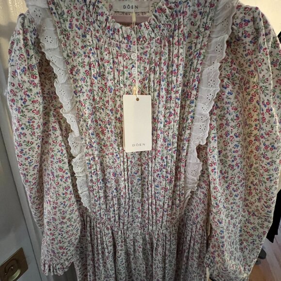 DOEN Darby Midi Dress Buttondown Floral Printed Eyelet Embroidered S New 269969 - Picture 9 of 12